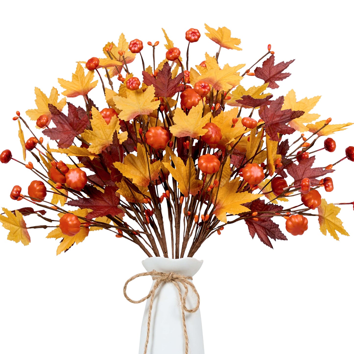 WSTPUPU Artificial Fall Stems10 PCS Fall Floral Picks 17Inch Autumn Berry Stems with Maple Leaves Suitable for Dining Tables Vase Center Decoration Thanksgiving and Harvest Festival