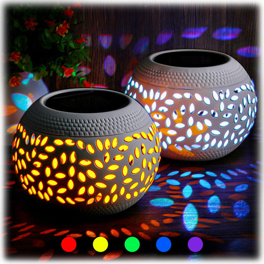 Reginary 2 Pcs Solar Lanterns Waterproof Outdoor Decor, Hollow Out Retro Metal Solar Lights 7 Color 2 Modes Decorative Atmosphere Table Lantern for Women Mom Gifts Patio Garden Pathway Yard (White)