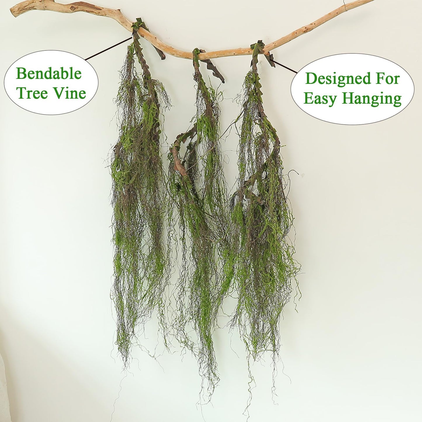 63Inch Realistic Bendable Curly Weeping Willow Branches Tree Vine Swags Wood Twigs Crafts Moss Greenery Garland Creepy Jungle Vines for Halloween Wall Hanging Outdoor Mantel Ceiling Swing Decoration