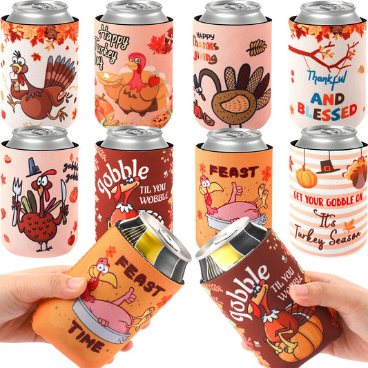 Remerry 24 Pcs Thanksgiving Can Cooler Sleeves 12 oz Funny Can Sleeves Turkey Pumpkin Neoprene Insulated Beer Can Bottle Sleeves for Happy Thanksgiving Happy Turkey Day Party Favors Supplies