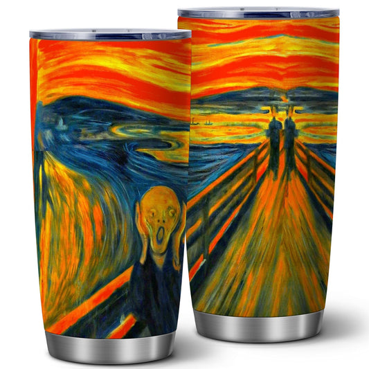 Famous Paintings The Scream Art Gift, 20 Oz Hallowmas Ghostface Insulated Stainless Steel Iced Coffee Tumbler with Lid,Funny Travel Coffee Mug Cup Water Bottle,Novelty Gift for Women Men Friend,1 Pcs
