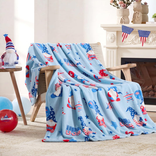 Cozy Bliss Gnome Patriotic Throw Blanket - 4th of July Warm MilkyPlush Throw Blankets,Ultra Soft Cozy Blankets for Couch,Sofa and Bed,Blue,50"x60"