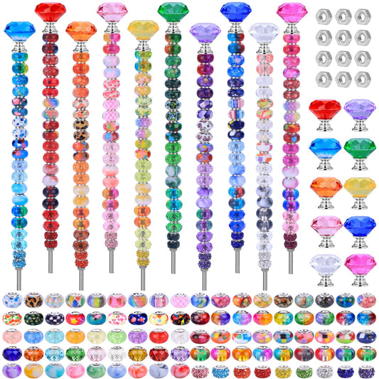 AIPRIDY DIY Crystal Beaded Fairy Wand Garden Stakes Kit, Colorful Decorative Wands with Assembly Guide, 12 or 10 Inch Threaded Rods,Outdoor Garden Decoration Set (238, Rainbow+Diamond Top)