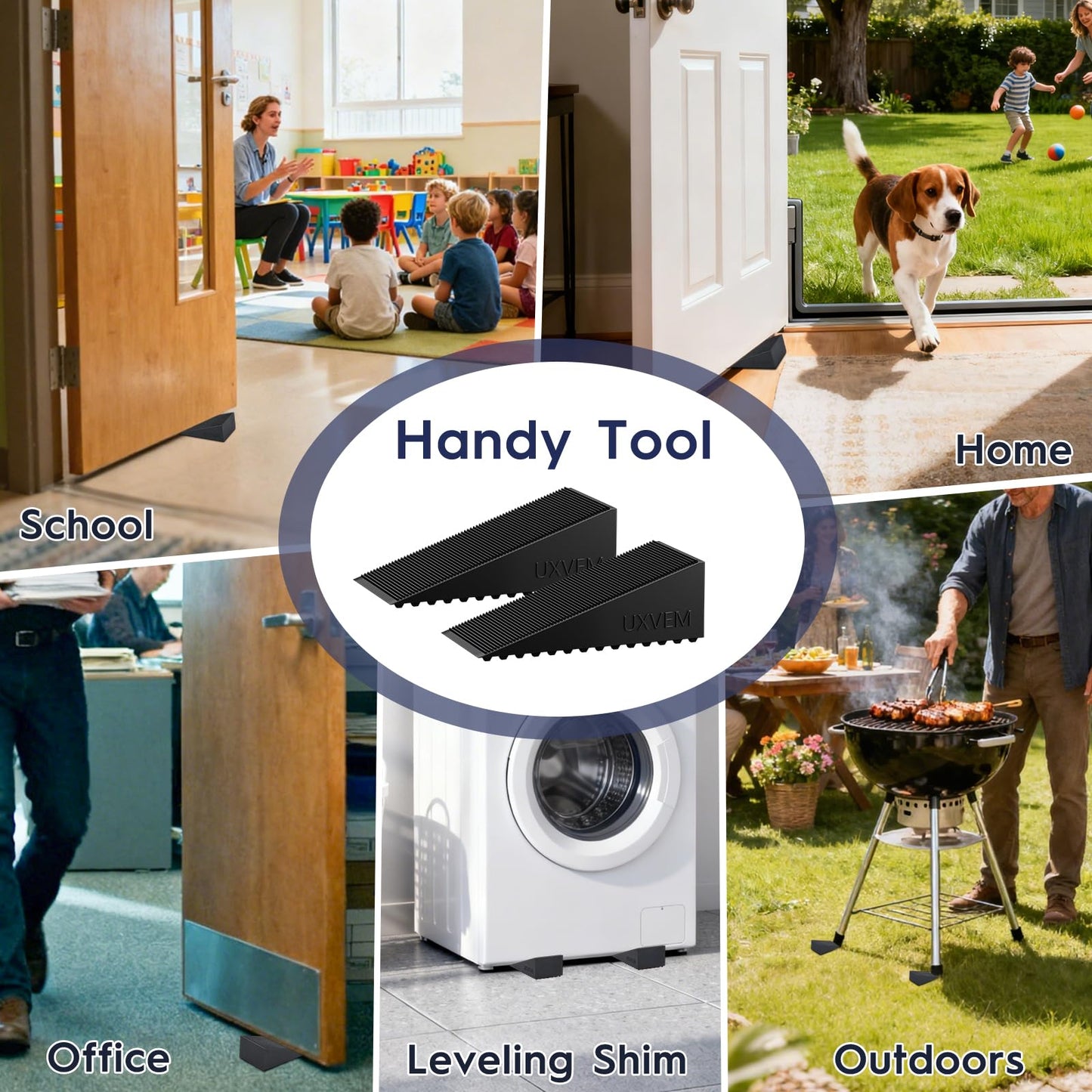 UXVEM 4-Pack Premium Rubber Wedge Door Stops, Solid Heavy-Duty Floor Door Stopper Door Wedges with Patented Anti-Slip Base, No Installation for Home/Office, Non-Scratching, Fits Gaps Under 1.18”