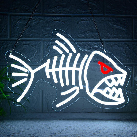 Fish Skeleton Neon Sign for Wall Decor Dimmable Fish Neon Light for Man Cave Birthday Gifts for Fishing Lovers USB Powered Fishing Sign for Store Office Hallways Bar Art Size 13.7 * 9(WZA056)
