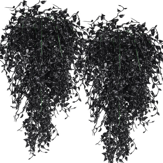 RECUTMS Black Artificial Hanging Plants 4PCS 33in Fake Wall Plant Faux Eucalyptus Leaves Ivy Swag UV Resistant Hang Plastic Greenery Indoor Outdoor Wedding Halloween Porch Garden Home Patio Decor