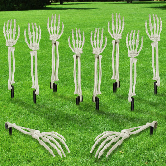 DIYDEC 10 PCS Halloween Skeleton Decorations White Realistic Skeleton Stakes for Garden Lawn Graveyard Decor Skeleton Arm Yard Sign for Outdoor Indoor Party Supply