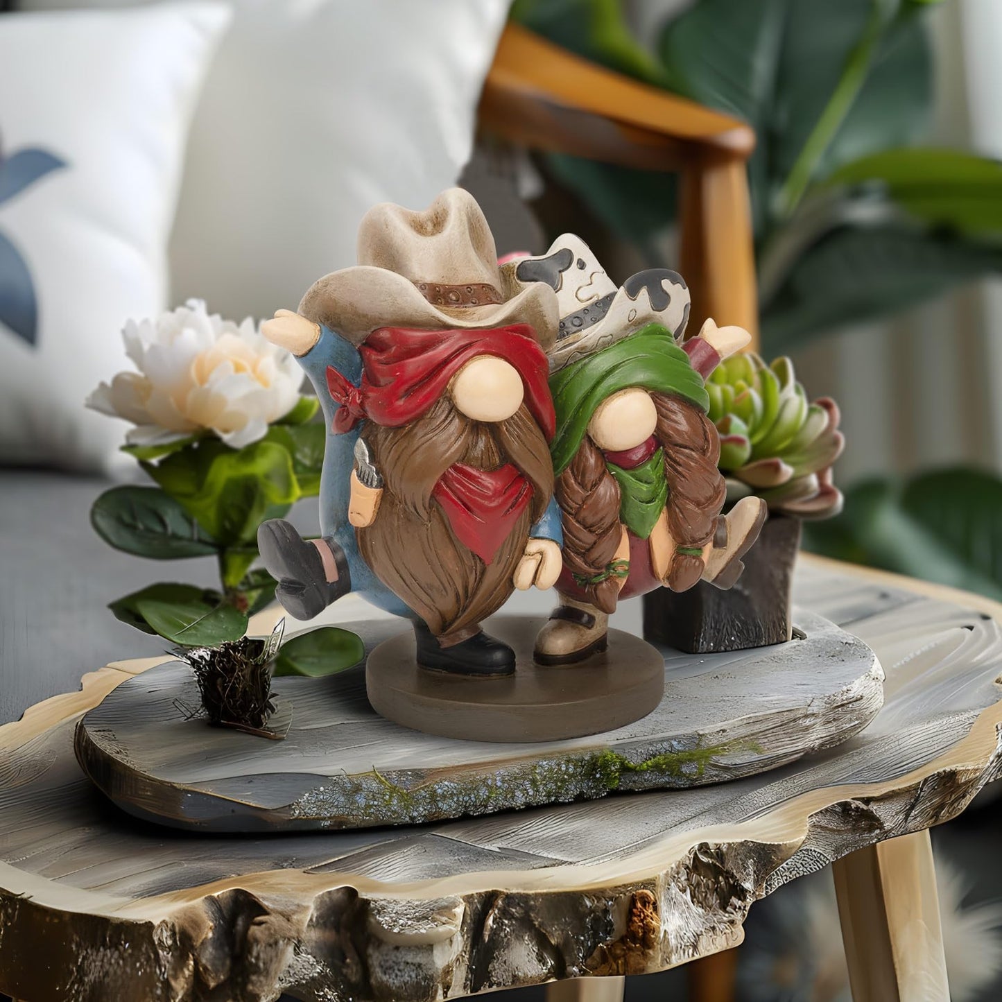 flangairy Western Cowboy Cowgirl Gnomes Decor, 5.1x4.9 Inchs Resin Figurines Southwestern Table Shelf Desk Indoor Decorations for Home, Cowboy Gifts