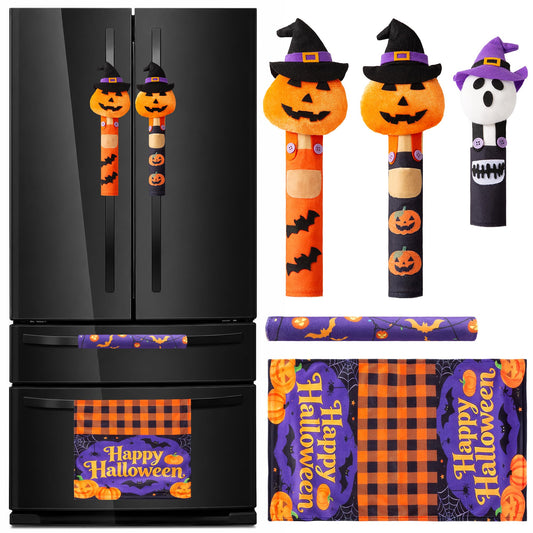 ELAMAS 5 Pack Halloween Refrigerator Handle Covers, Pumpkin Kitchen Appliance Handle Covers for Fridge, Microwave, Oven, Dishwasher, Halloween Indoor Kitchen Decor