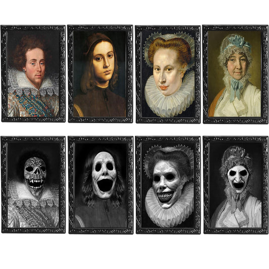 OEDOC 4Pack 10.2x14.5 Halloween Decorations 3D Changing Face Expression Moving Portrait Picture Frames for Horror Party Decors Castle House Home Decoration(StyleD)