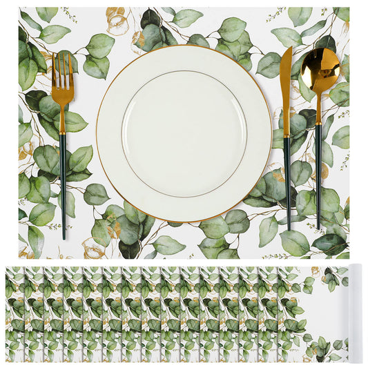 Sumind 50 Pcs Disposable Paper Placemat Greenery Eucalyptus Table Mat for Wedding Party 12 x 16" Summer Dinner Place Mat Rustic Farmhouse Dinnerware for Kitchen Baby Shower Birthday Tea Party