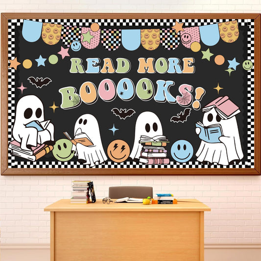 JarThenaAMCS 89 Pcs Halloween Bulletin Board Decoration Set Ghost Book Paper Cutouts with Glue Points for Party School Nursery Classroom Chalkboard Office Home Wall Decor