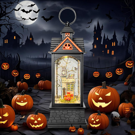 AOMIL Halloween Snow Globe Lantern, Spooky Ghost Halloween Decor, Plug-in & Battery Operated Snow Globes for Halloween Decorations Indoor