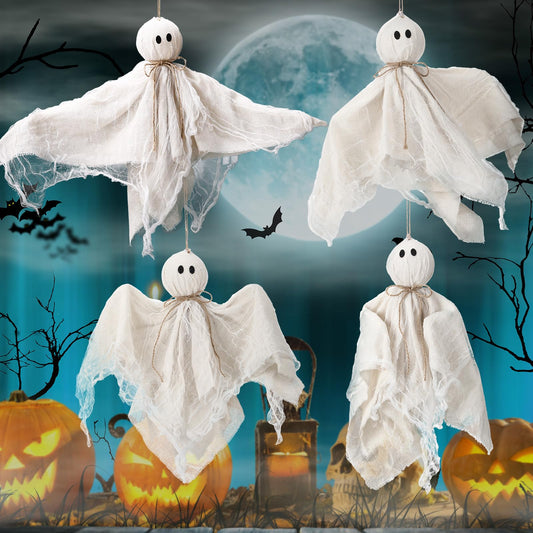 Vicenpal 4 Pack Halloween Decorations Outdoor Hanging Ghost 27.6 Inch White Flying Ghost for Halloween Party Decor Hanging Decor for Front Yard Porch Patio Lawn Garden Trees Holiday Decorations