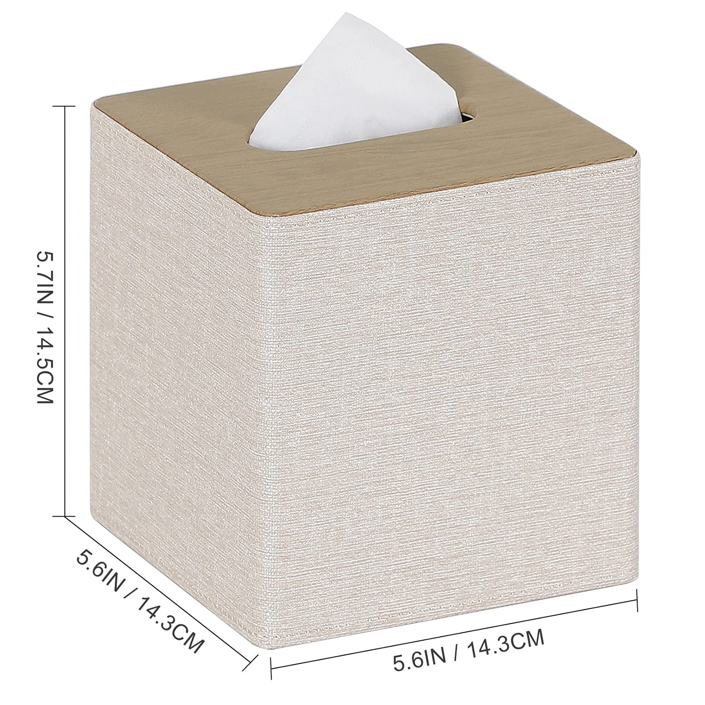 GOLRANLYE Tissue Box Cover Square PU Leather Facial Tissue Box Holder for Dresser Bathroom Decor (Beige)