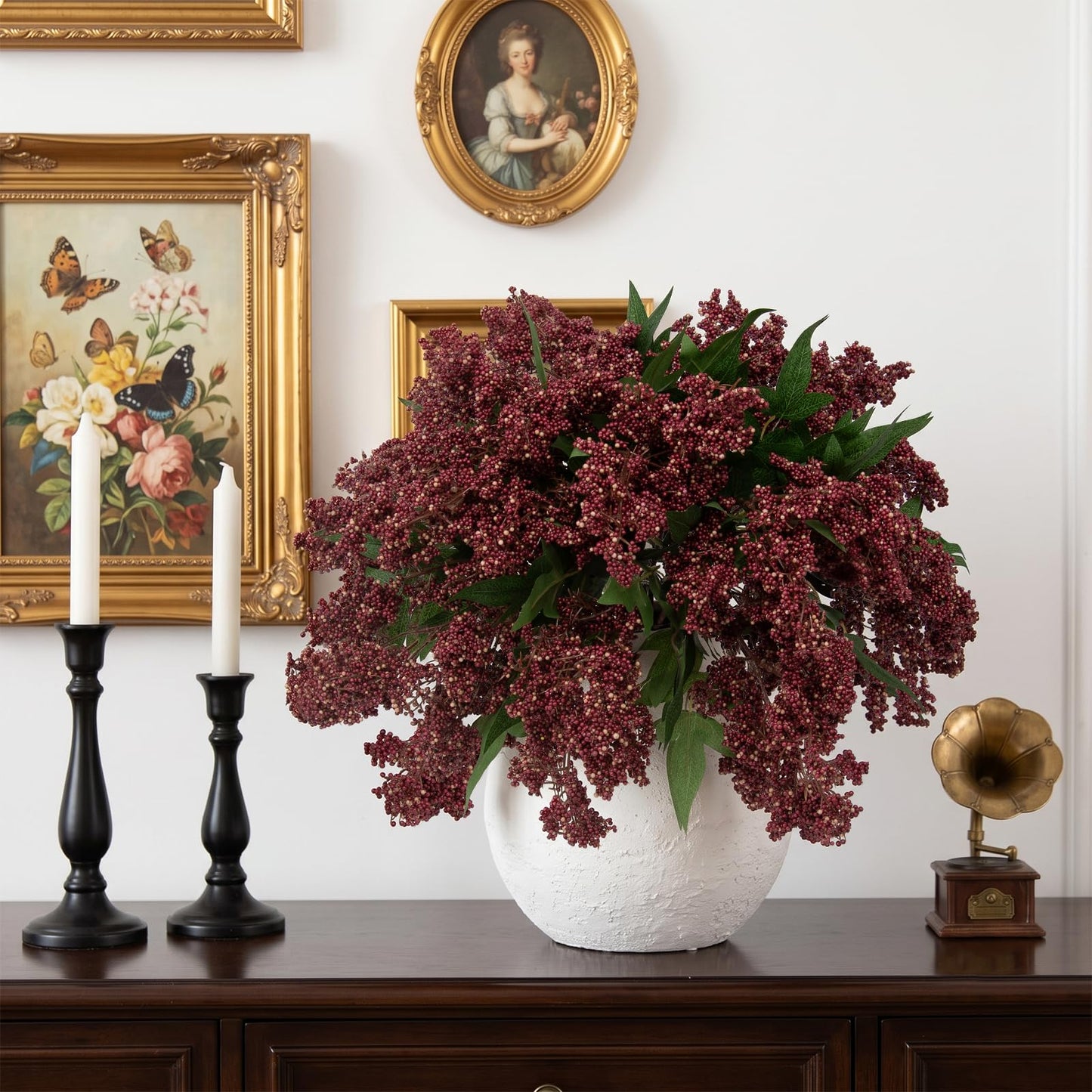 Daynight 17In Artificial Berry Stem for Vase, 6 Pcs Faux Nandina Branches Fall Floral Picks Fake Realistic Berry Spray for Wedding Autumn Thanksgiving DIY Farmhouse Home Decor(6, Purple, 17Inch)