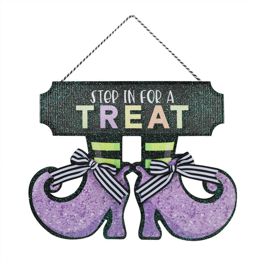 Halloween Witch Boot Door Sign Decorations MDF Wooden Witch Legs Shoes Hanging Sign for Front Door Hanger Wreath Decor Welcome Signs Indoor Outdoor Yard Wall Halloween Party Decorations