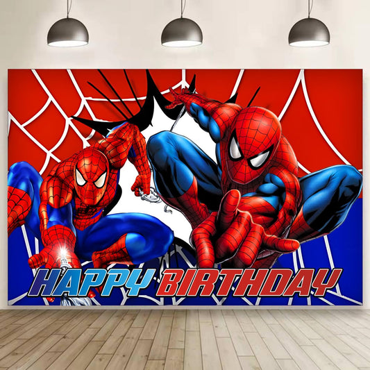 Spider Birthday Party Decorations, 5x3ft Happy Birthday Back Drop Banner Theme Backdrop Banner for Spider Party Decorations Indoor Outdoor.