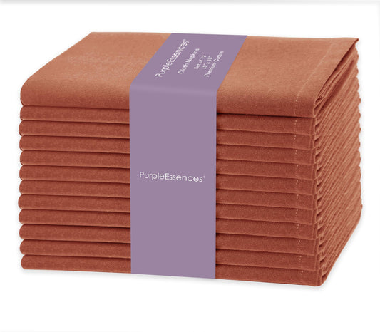 PurpleEssences Rust Set of 12 Cloth Dinner Napkins 100% Cotton 18x18 Inch - Soft Durable Washable - Ideal for Farmhouse Party Spring Easter Summer - Perfect Everyday Use Table Linen - Rust