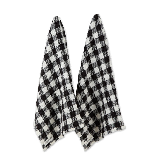 DII Washed Waffle Weave Collection, Dishtowel Set, 18x28, Black Check, 2 Piece
