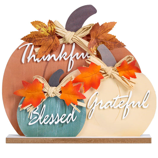 LXDNBGO Fall Pumpkin Decor, Thanksgiving Fall Decorations for Home, Farmhouse Wooden Pumpkin Autumn Decor, Thanksgiving Decorations Sign for Table Office Desk Mantle