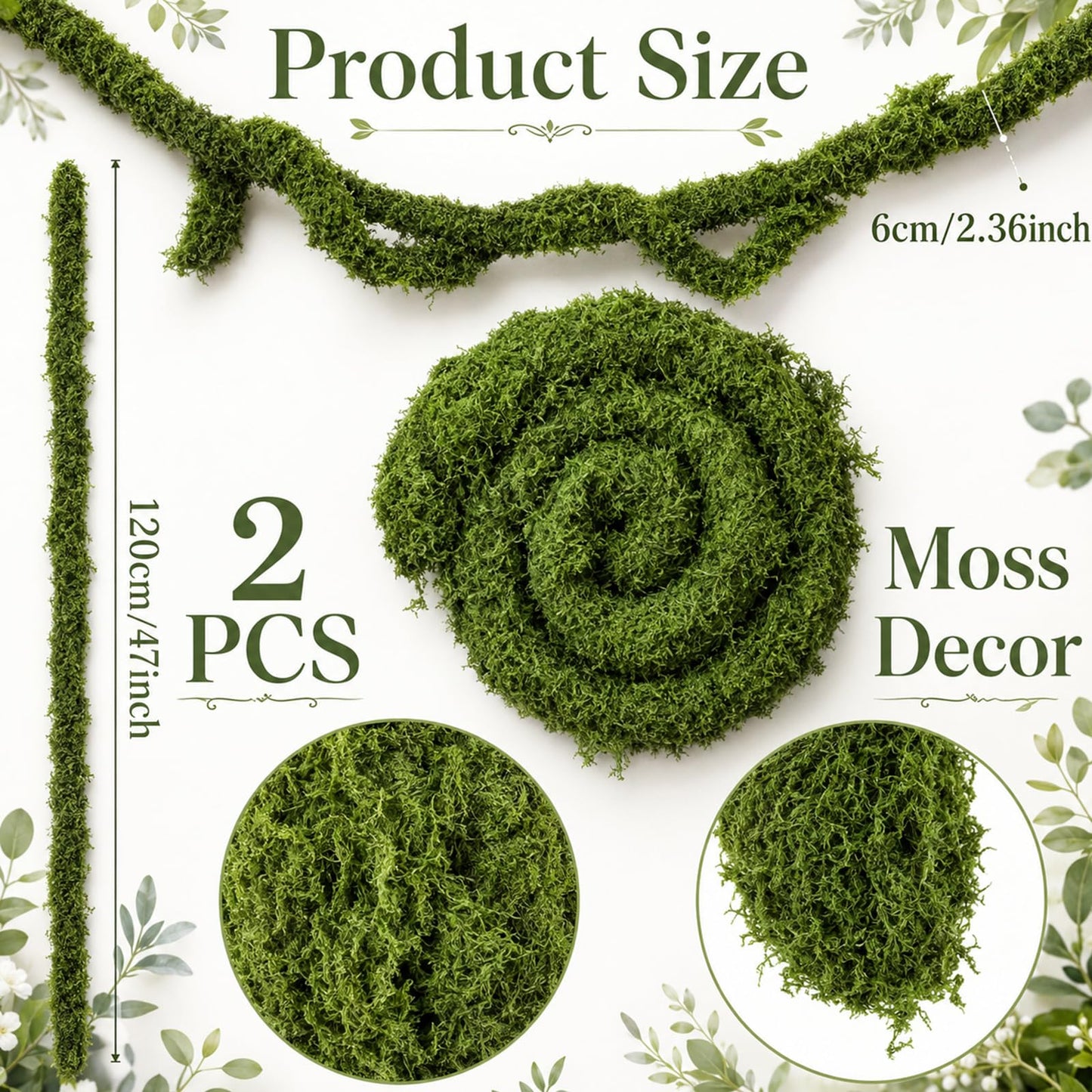 Rivvlive 2 Pcs 94inch Total Artificial Moss Vines Bendable Fake Tree Branches Enchanted Forest Decorations DIY Jungle Fake Climbing Vines Hanging Moss Decor for Home Wedding Garden Landscape