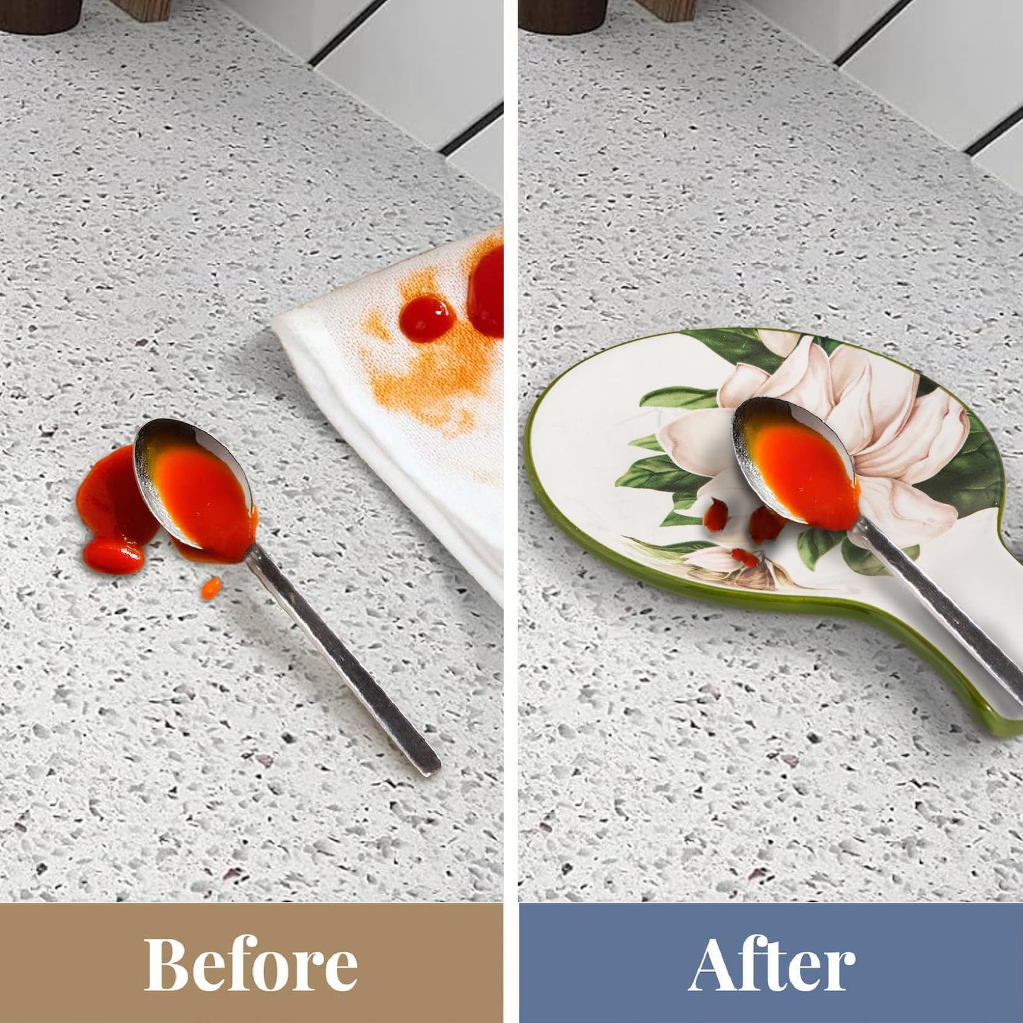 Bico Magnolia Floral Spoon Rest for Stove Top, Ceramic Spoon Holder for Kitchen Counter, Easy to Clean Coffee Spoon Rest Dishwasher Safe, Kitchen Cooking Utensil Rest for Ladles Spatula