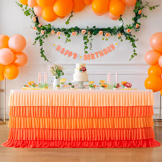Orange Table Skirt Ruffle Fall Tablecloth for Rectangle Table 6ft Thanksgiving Christmas Birthday Party Baby Shower