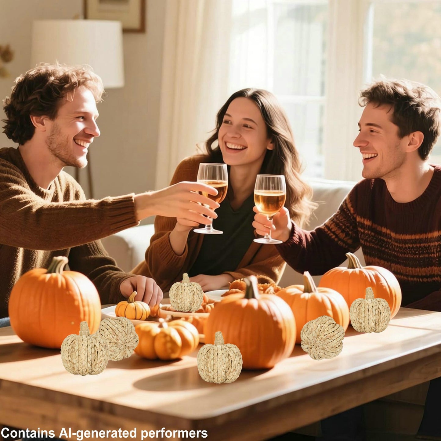 naturevibe 4.3 Inch Braided Cornhusk Pumpkin Decor Set of 6 Fall Home Decor