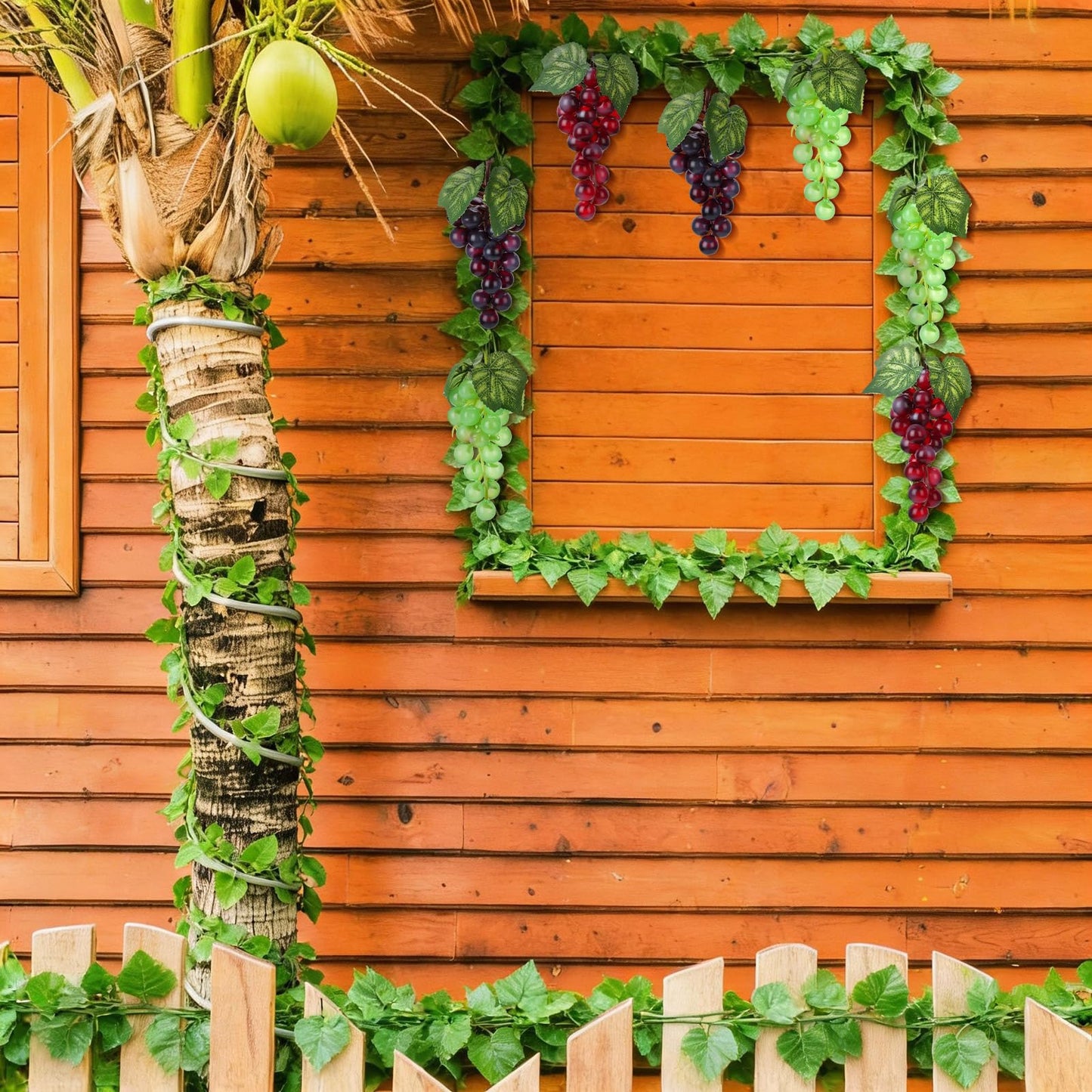 Wavyknot 30 Pack Artificial Fake Grapes with 12 Strands Faux Grape Vines Hanging Plant Leaves Realistic Fruits Decoration for Home Party Garland Wedding Outside Decor
