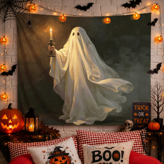 YTRGI YTRG Halloween Tapestry, Dark Academia Spook Ghost Tapestries Wall Hanging for Bedroom, Gothic Ghost Holding Candle Tapestry Wall Decor Backdrop for Living Room Home, 50x60 Inch