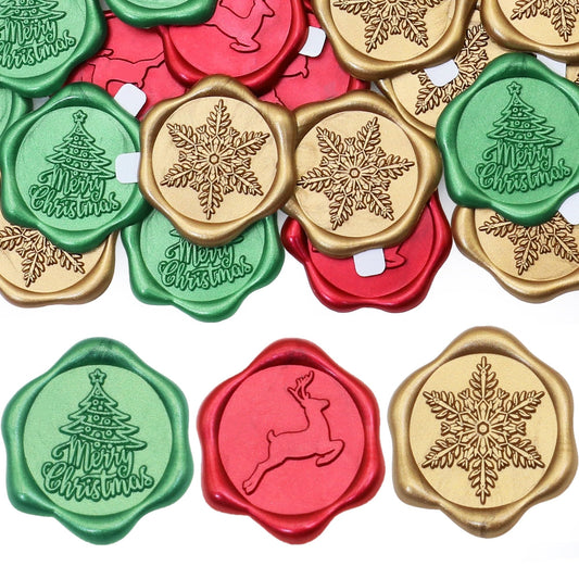 SWANGSA Christmas Seal Wax Seal Stickers, 60Pcs Antique Gold Wine Red Green Self- Adhesive Envelope Seal Stickers for Christmas, Party Invitation, Gift Wrapping