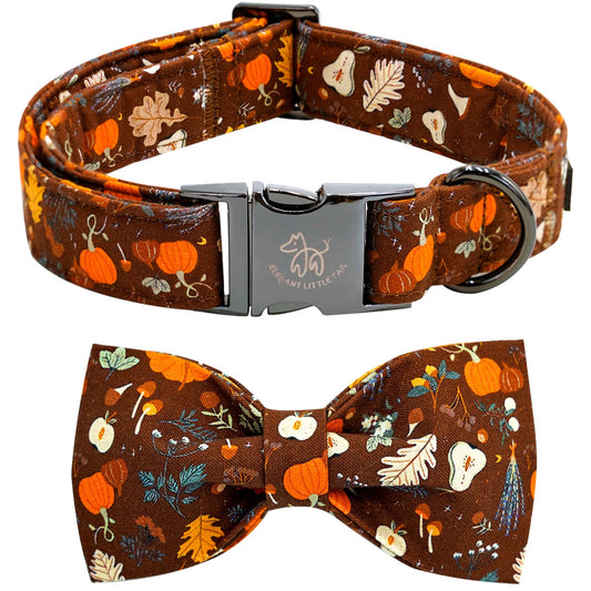 Elegant little tail Halloween Dog Collar, Ghosts Print Pumpkin Pet Collars with Bow Puppy Collar Bowtie Female or Male Cotton Adjustable Collars for Small Medium Large Dogs