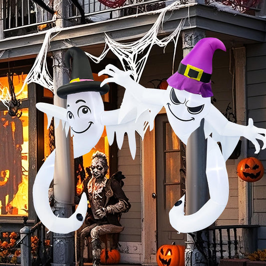 GIGLIM 【2025 Latest Release】 Halloween Inflatables Ghost Outdoor Decorations 6FT Double Ghosts Inflatable with 4 LED Lights Cute Blow Up Yard Decor for Outdoor Ghost Decor for Yard Garden Lawn