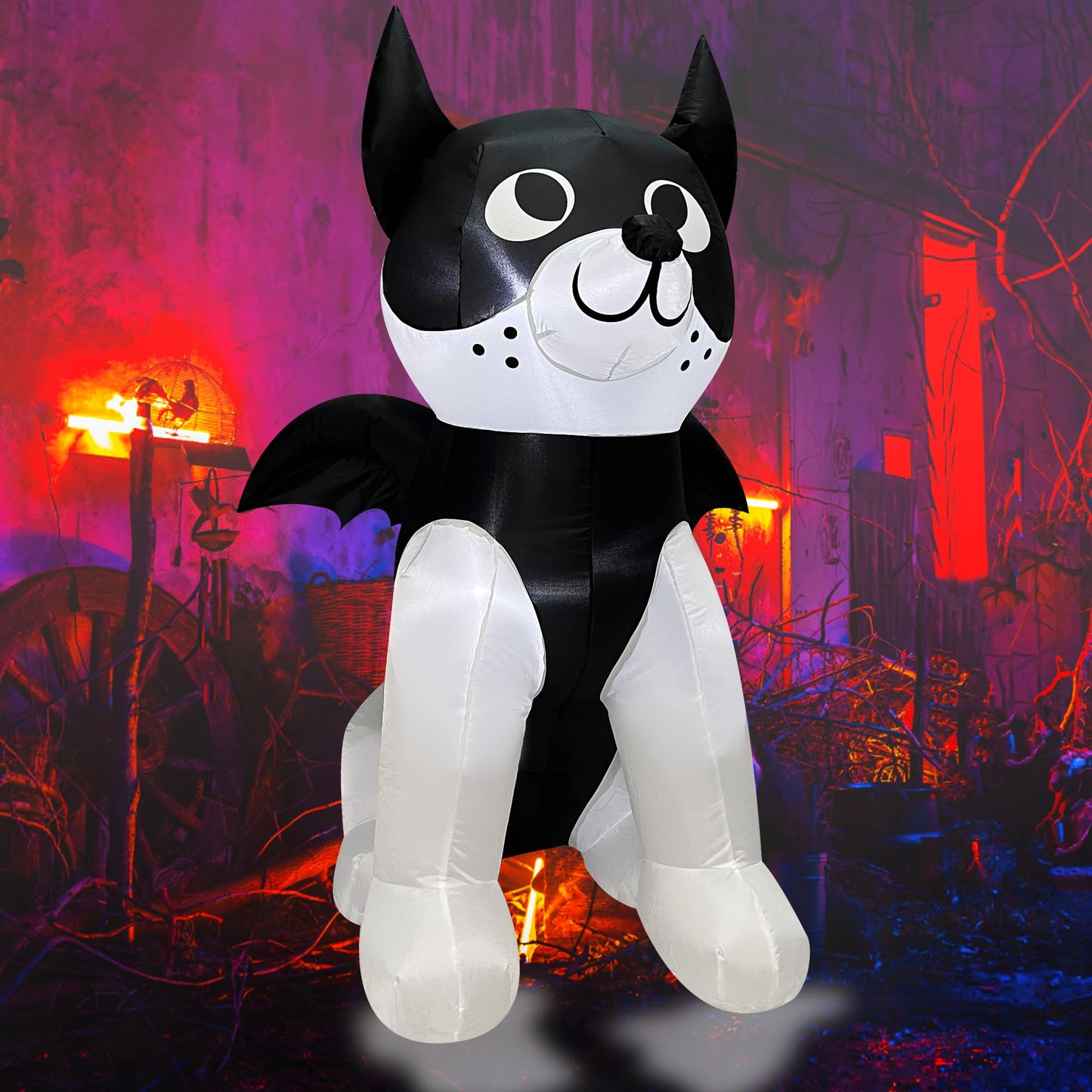 Trystway 4 FT Halloween Inflatable Dog French Bulldog with Bat Wings Decoration Blow Up Built-in LED for Holiday Lawn Yard Garden Home Indoor Outdoor Decor