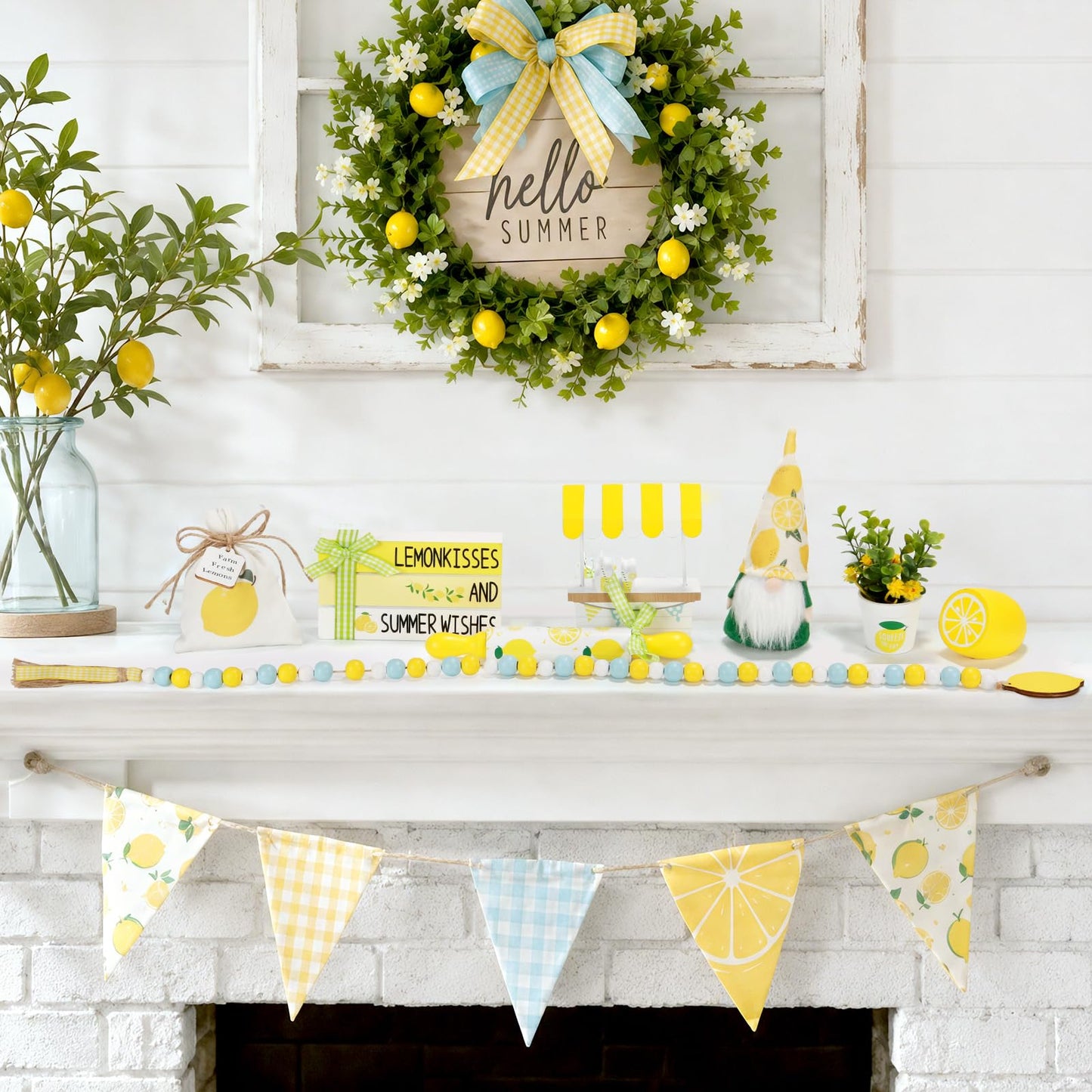 Summer Decorations for Home Indoor 8pcs Lemon Tiered Tray Decor Set