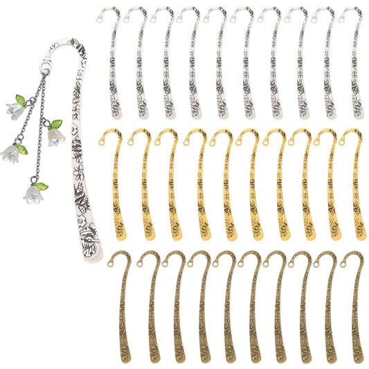 Frinnovan Metal Bookmark Hook DIY Bookmarks Antique Tibetan Carved with Loop for Crafting Silver/Gold/Bronze (3 Colors Sun, 30 Packs)