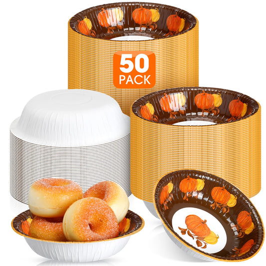 Sliner 50 Pcs 12 oz Fall Thanksgiving Paper Bowls Orange Pumpkin Pattern Hot Soup Bowls Fall Disposable Serving Salad Snack Plates Cups for Dessert Milk Cereal for Autumn Thanksgiving Holiday Party