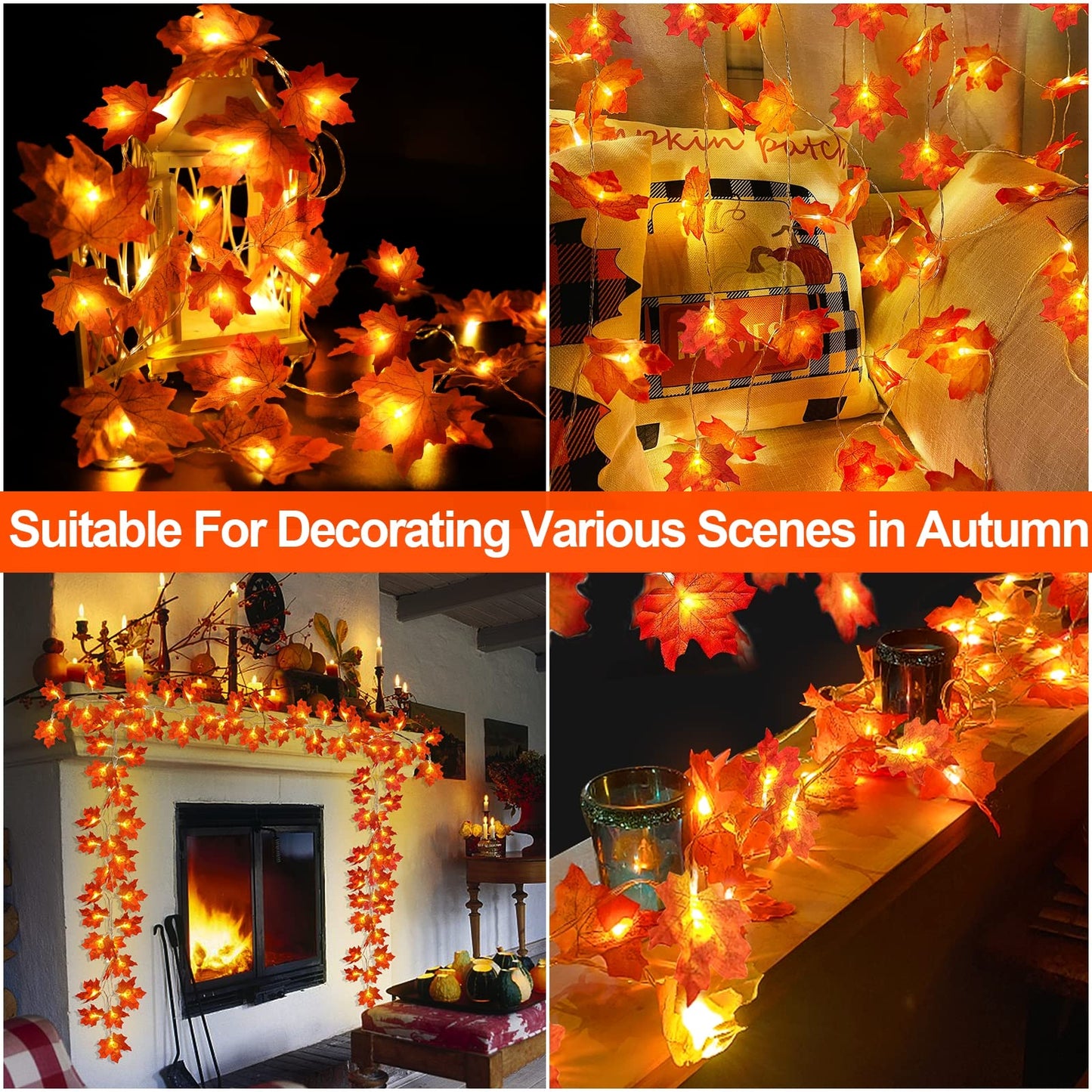 TURNMEON 2 Pack Fall Decor Enlarged Maples Leaves Lights Total 20Ft 40LED