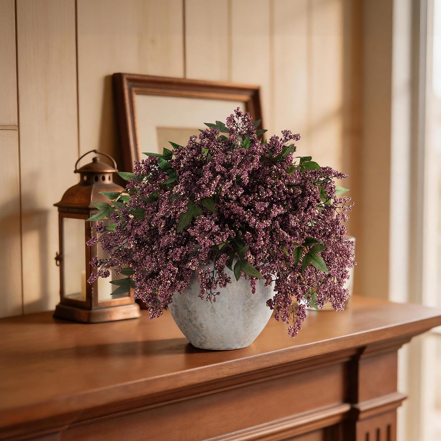 Miaikoe 3 Pcs Artificial Berry Stem 36" Realistic Flowers Picks Branches Faux Stem Spray DIY for Holiday Seasonal Farmhouse Mantel DIY Home Decorations (Dusty Plum)