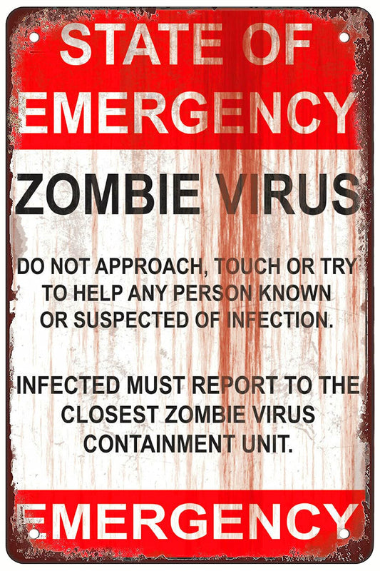 Rosefinch Stone Warning Zombie Virus Funny Halloween Man Cave Retro Metal Sheet Signs, Wall Decoration of Bars, Bedroom, Room,Restaurants,Garage, Home,cafes and Bars, 8 x 12