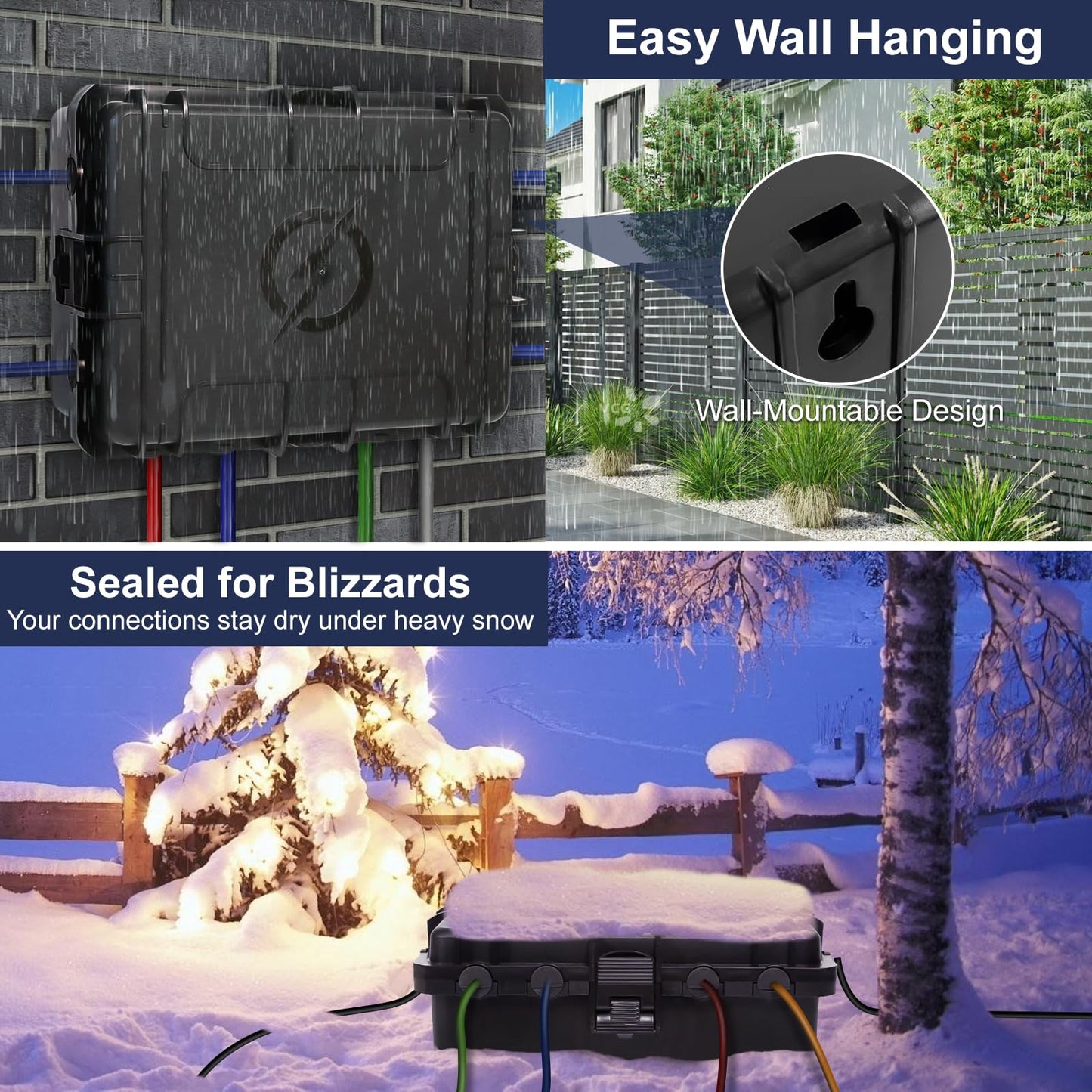 OUTDSPLY Large Outdoor Electrical Box Waterproof, IP54 Extension Cord Cover Weatherproof Outdoor Outlet Covers, Protect Power Strip, Timer Outlet, Plug, Socket, Holiday Light, Black (12 x 9X 5 inch)