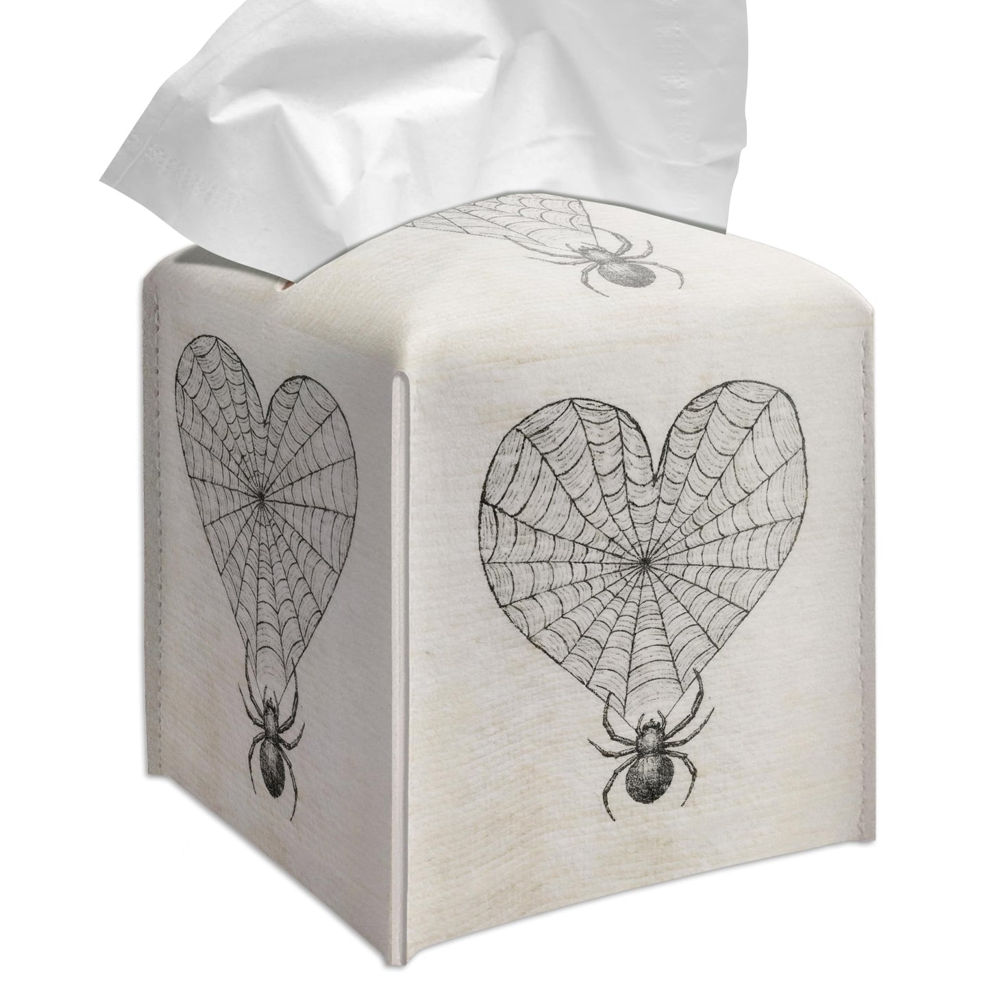 Grace Yonks Gothic Tissue Box Cover Square - Heart Web with Spider Design 5.2" PU Leather Holder for Vanity, Desk, or Bathroom Counter - Cube Case for Facial Tissues. (119)