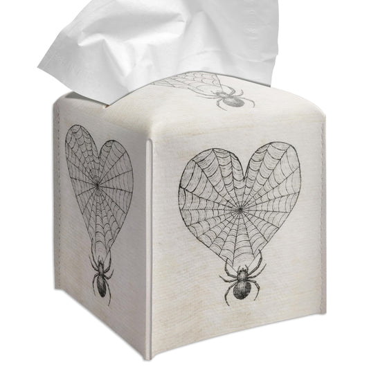 Grace Yonks Gothic Tissue Box Cover Square - Heart Web with Spider Design 5.2" PU Leather Holder for Vanity, Desk, or Bathroom Counter - Cube Case for Facial Tissues. (119)