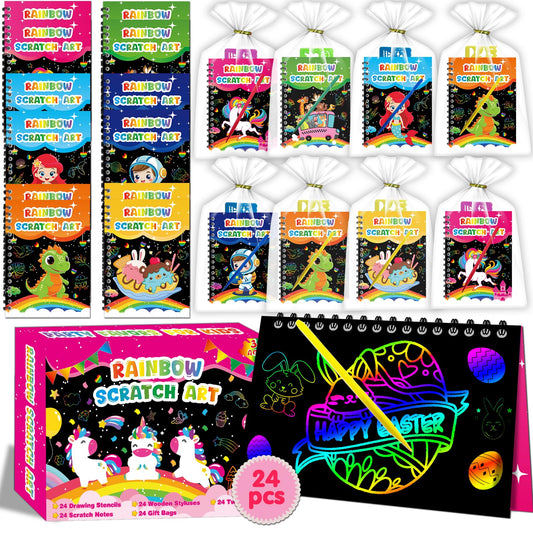 Elfew 24 Pack Scratch Art Party Favors for Kids 8-12, Rainbow Scratch Notebook Crafts Set, Birthday Party Favors for Kids 4-8, Coloring Books Goodie Bags Stuffers, Bulk Classroom Gifts Student Prizes