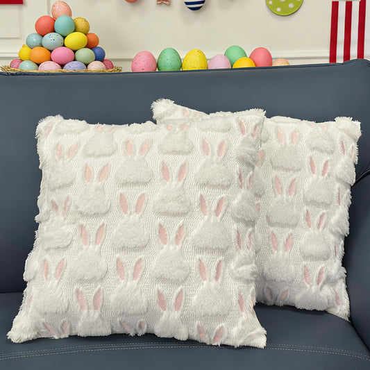 XLMJDZQ Easter Pillow Covers 18x18 Inch, Spring Pillow Covers Set of 2, Super Soft Plush Throw Pillow Shams with Bunny Design for Couch, Farmhouse Spring Decor, Hidden Zipper & Machine Washable