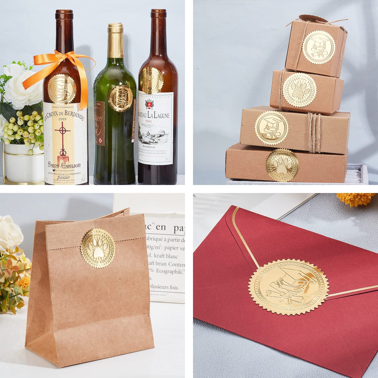 CRASPIRE 2 Inch Envelope Seals Stickers Happy Mother’s Day 100pcs Embossed Foil Seals Adhesive Gold Foil Seals Stickers Label for Wedding Invitations Envelopes Gift Packaging