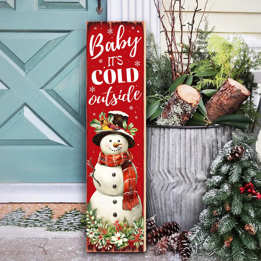 Christmas Snowman "Baby It’s Cold Outside" Porch Sign 31.5" Rustic Welcome Sign for Front Door Farmhouse Style Standing Porch Decoration