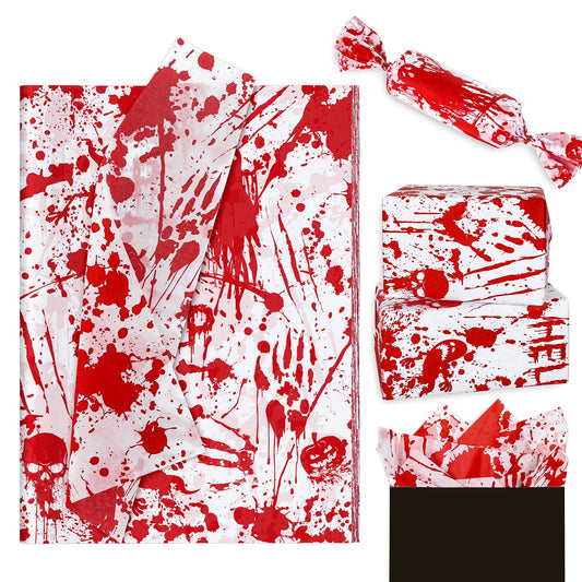 AnyDesign Halloween Bloody Tissue Paper Bloody Handprint Ghost Pumpkin Gift Wrapping Paper Horror Wrap Tissue Paper for Gift Wrapping Halloween Birthday Party Favor, 13.8 x 19.7 Inch, 60 Sheet