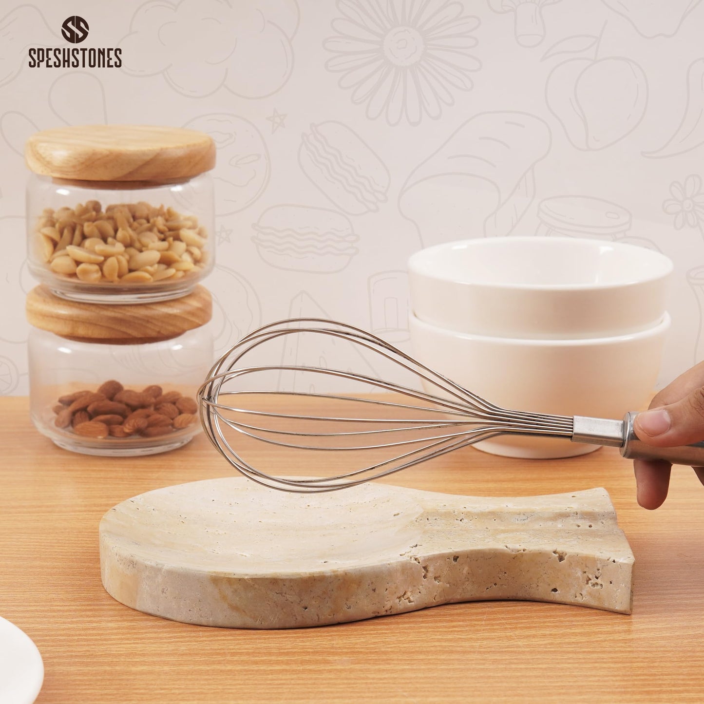 SPESHSTONES Marble Spoon Rest 8'' Inches Travertine Marble Spatula Fork Ladle Handmade Utensil Rest Keeper - Cooking Spoon Organizer - Stove Top Chef Kitchen Tool Spoon Holder
